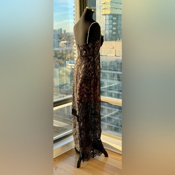 🆕 SELF-PORTRAIT 🧿 NWOT Crystal Trimmed Black Fine Lace Maxi Dress, Sz US4 UK8 - Picture 6 of 15